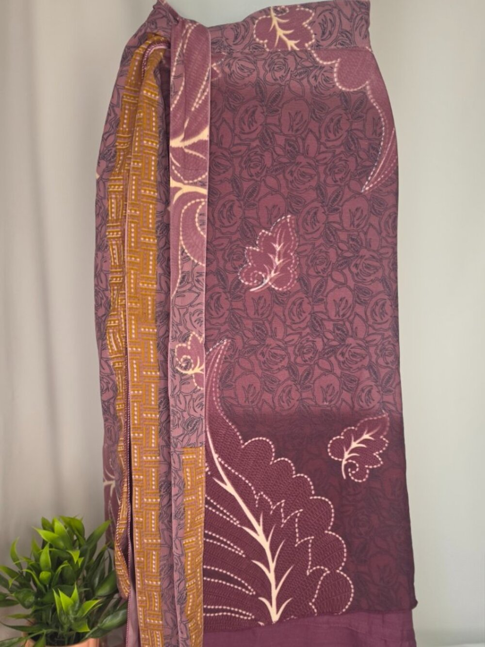Women’s Mauve Floral Patchwork Tie Waist Maxi Skirt